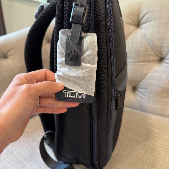 TUMI women’s Alpha 3 Slim black with blue stripe Backpack - Picture 5 of 10